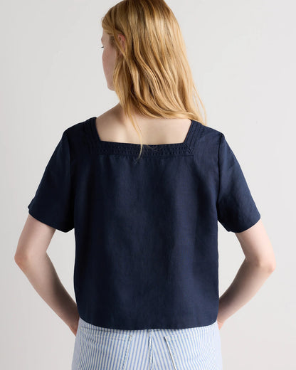 100% European Linen Square Neck Swing Top - XS / Black