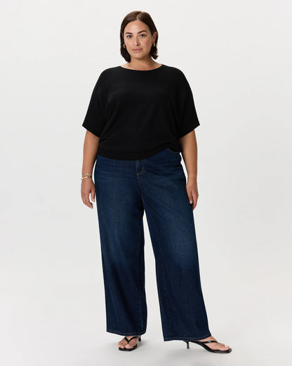 Lightweight Cotton Cashmere Link-Stitch Dolman Sweater - 1X / Orchid Blue Mini Stripe