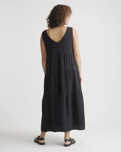 100% Organic Cotton Gauze Tiered Maxi Dress - XS / Indigo Blue