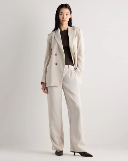 Stretch Crepe Relaxed Double-Breasted Blazer - XS / Sand