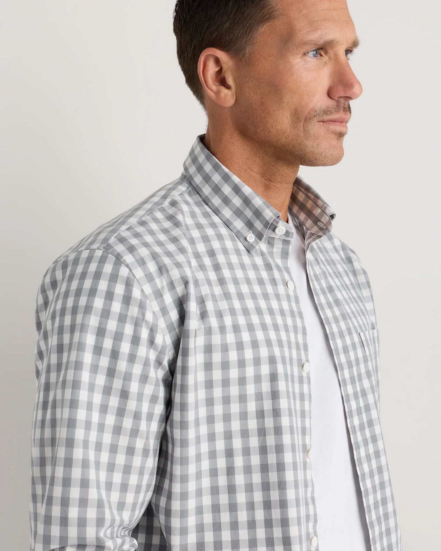 Organic Cotton Stretch Poplin Shirt - S / Grey Gingham