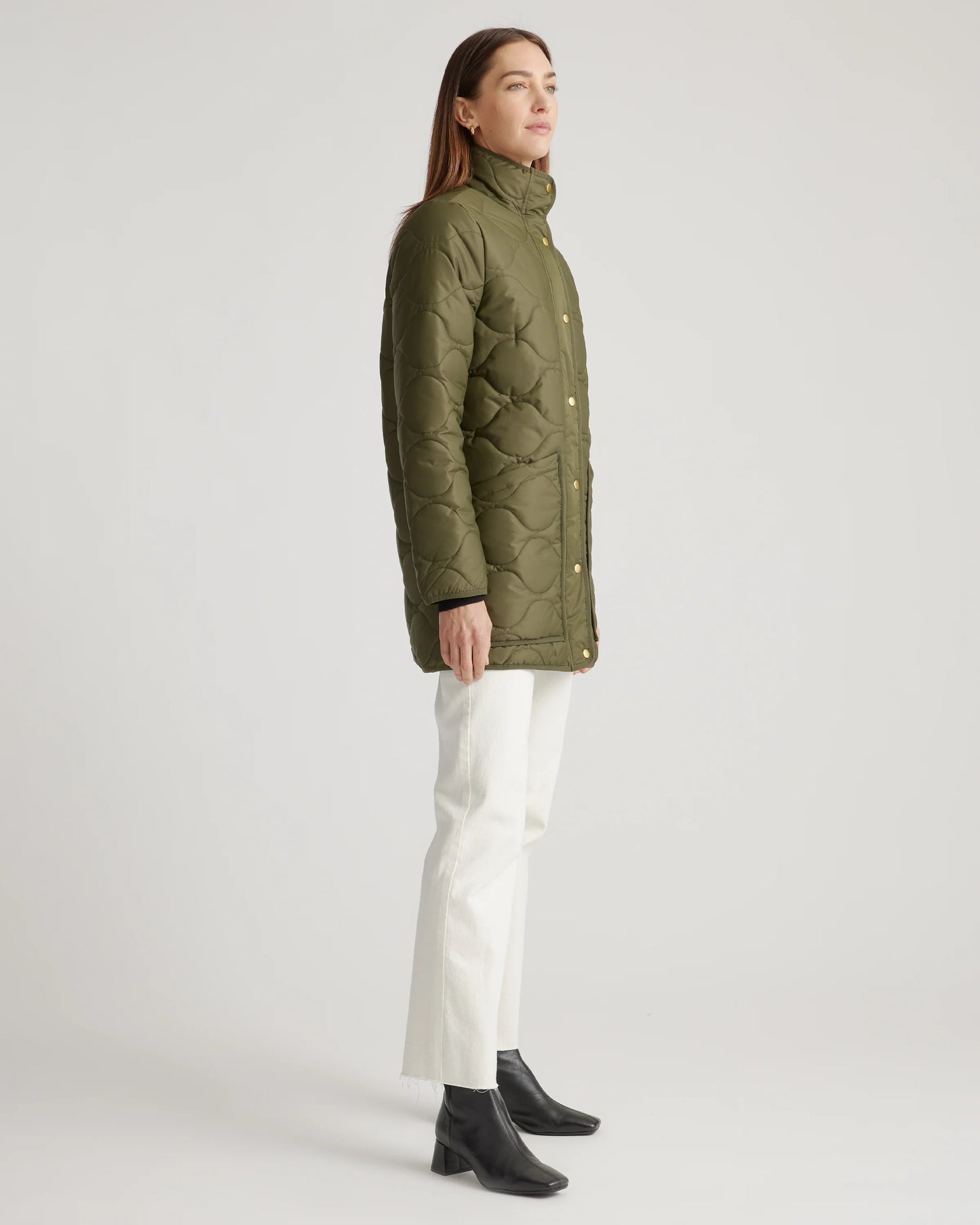 Featherless Quilted Long Puffer Jacket - XS / Silken White
