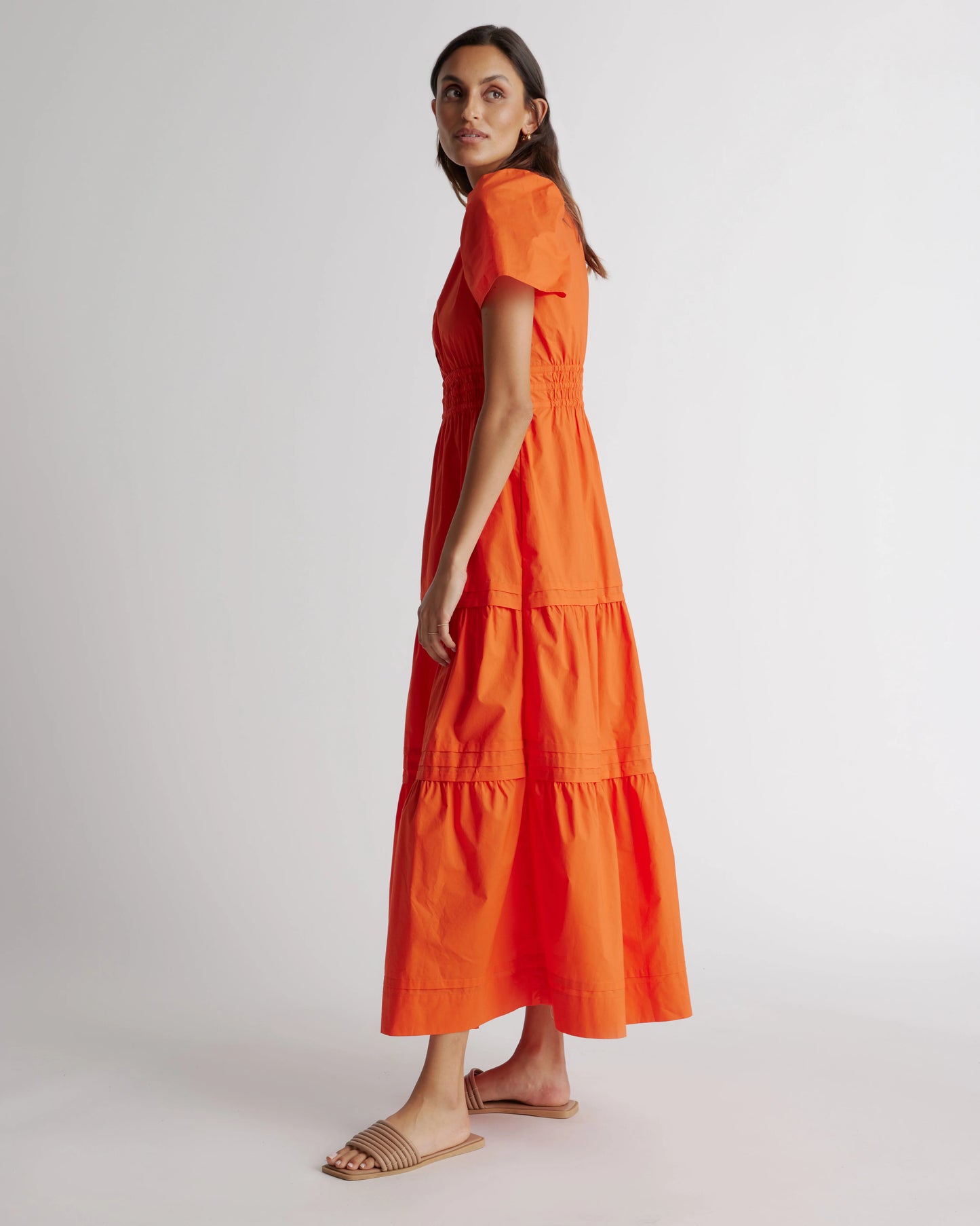 100% Organic Cotton Poplin Tiered Maxi Dress - XS / Navy