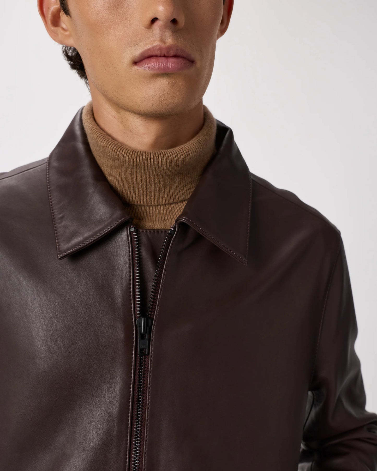 100% Leather Harrington Jacket - S / Dark Cognac Brown