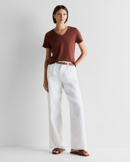 100% Organic Cotton Boxy V-Neck Tee - XS / Dusty Beige