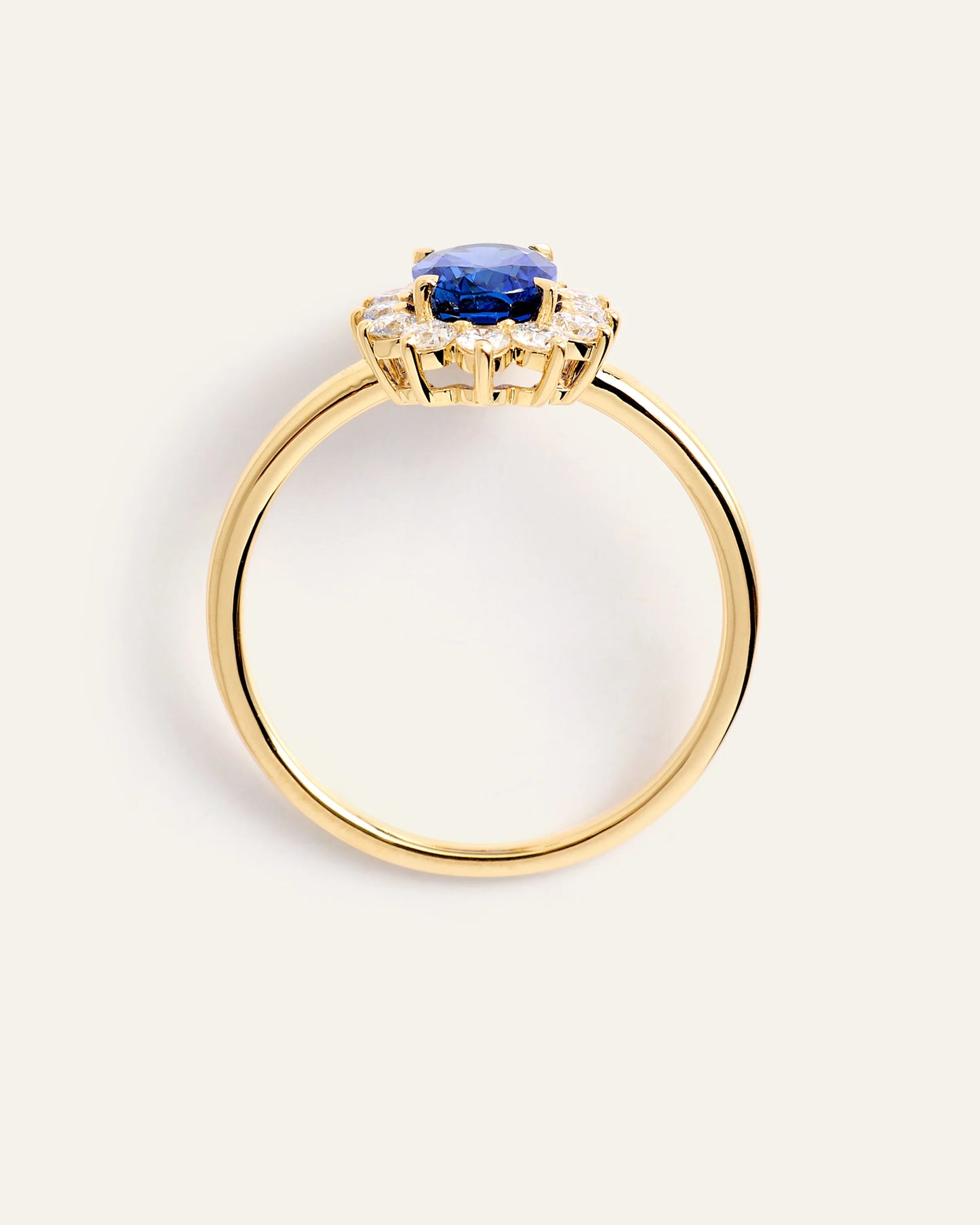 14K Gold Lab Grown Diamond and Blue Sapphire Halo Ring - 4 / Yellow Gold