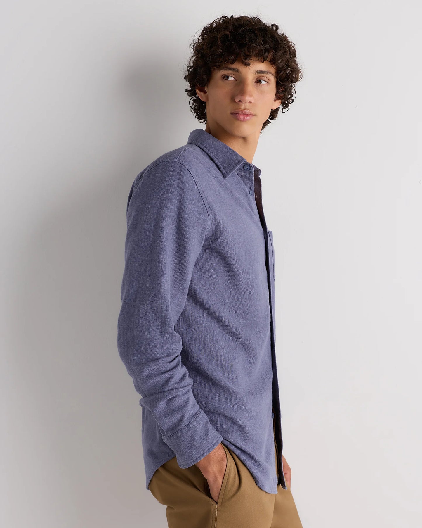 Organic Cotton Stretch Selvage Shirt - S / Mini Blue Stripe