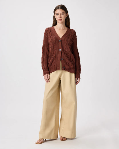 100% Organic Cotton Oversized Cable Cardigan - XS / Heather Brown