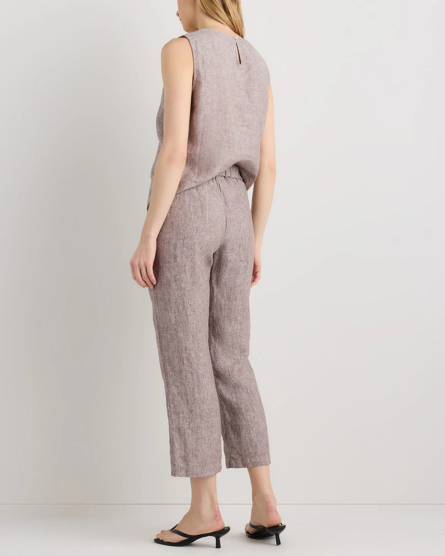 100% European Linen Tapered Ankle Pants - XS / Blue Pinstripe