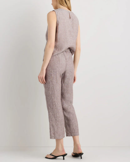100% European Linen Tapered Ankle Pants - XS / Blue Pinstripe