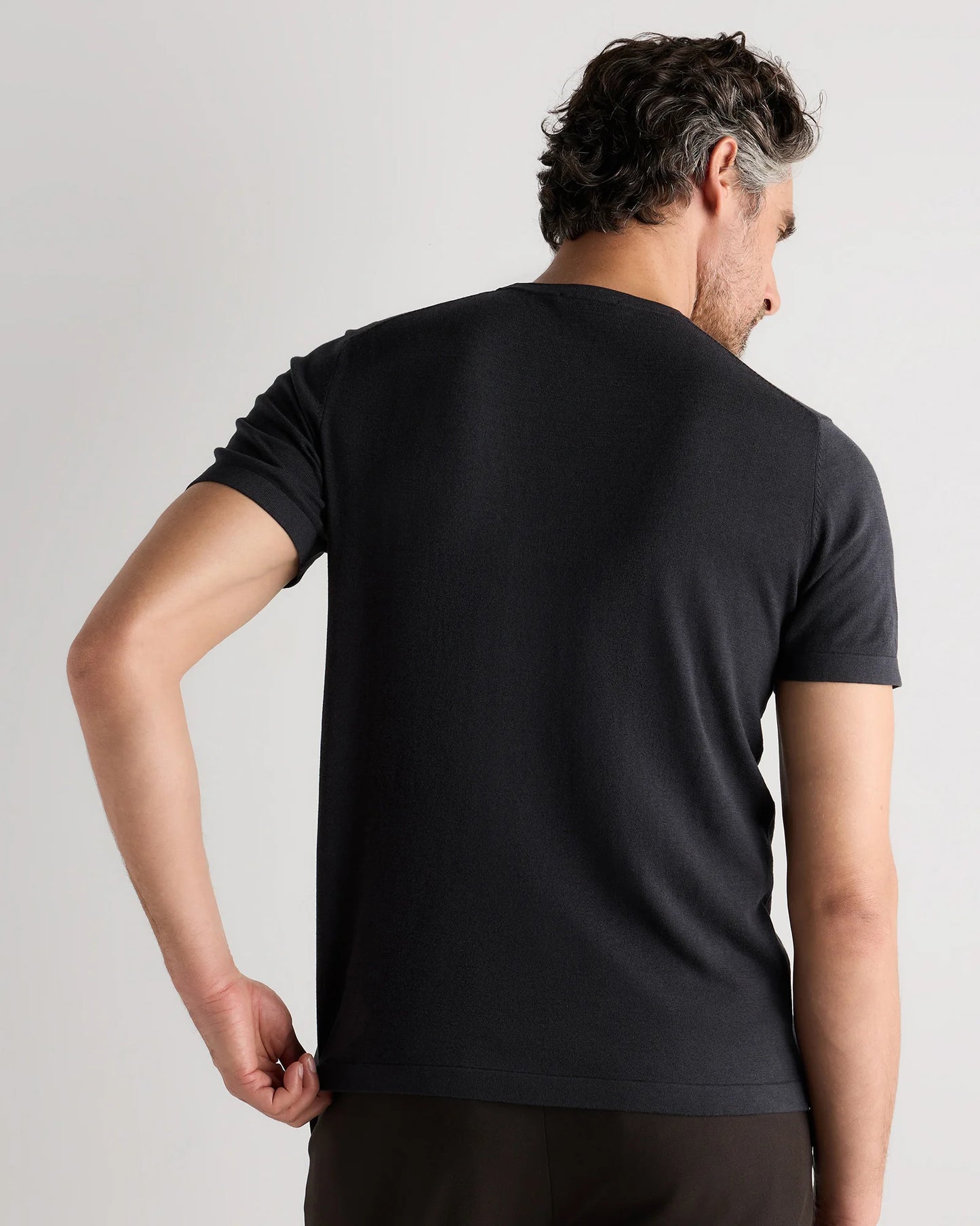 Cotton-Silk Short Sleeve Crewneck Sweater - S / Navy