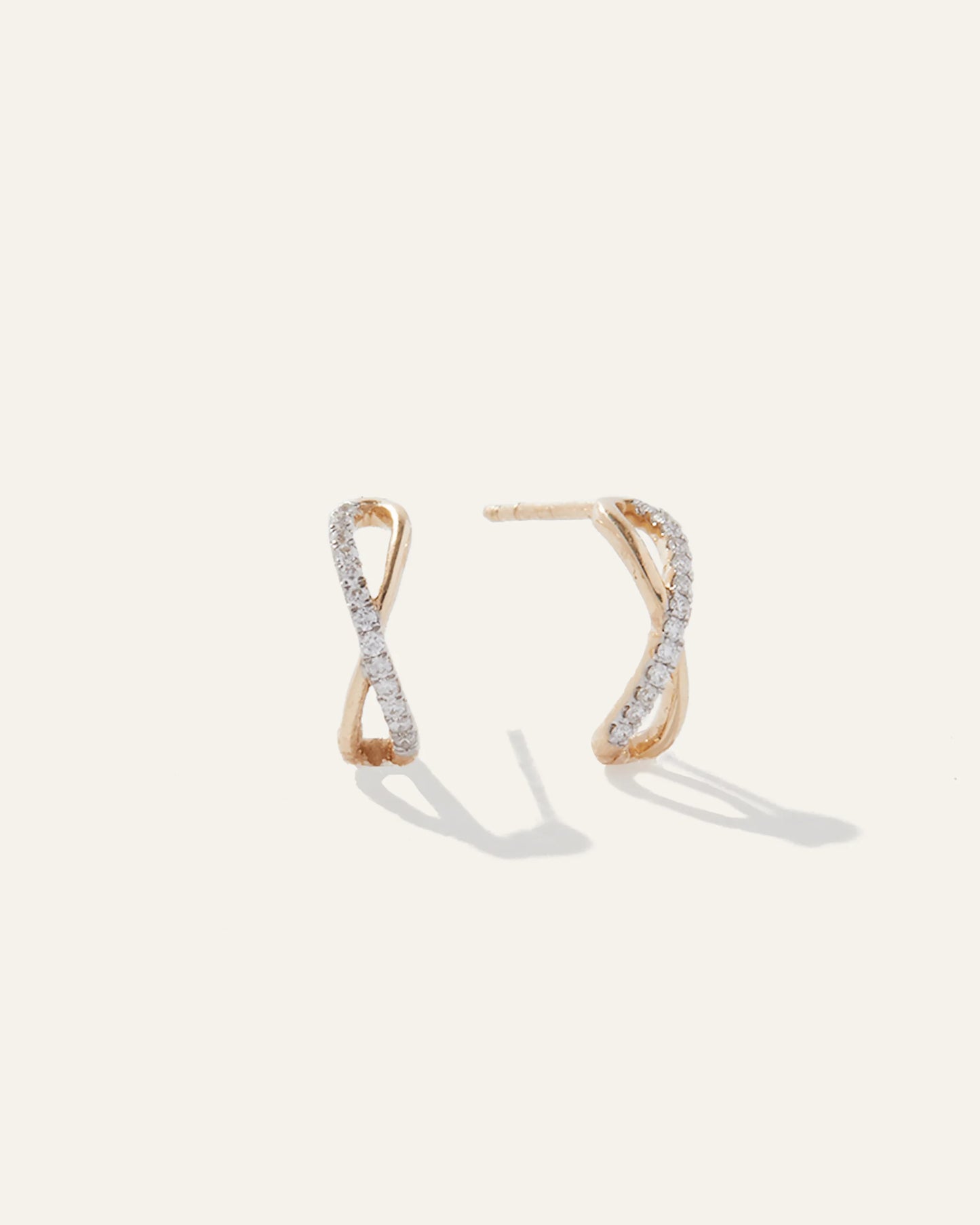 14K Gold Pave Diamond X Hoops - One Size / Yellow Gold