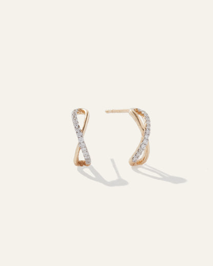 14K Gold Pave Diamond X Hoops - One Size / Yellow Gold