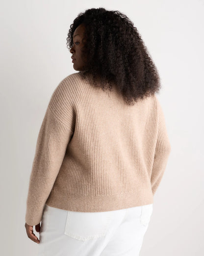 Mongolian Cashmere Fisherman Boxy Cropped Cardigan Sweater - 1X / Black