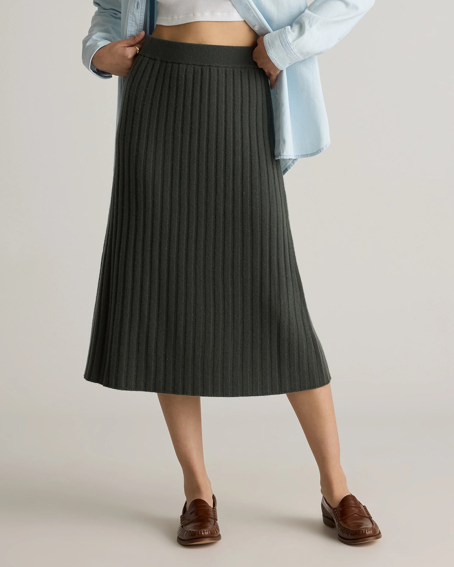 Mongolian Cashmere Midi Skirt - XS / Brown