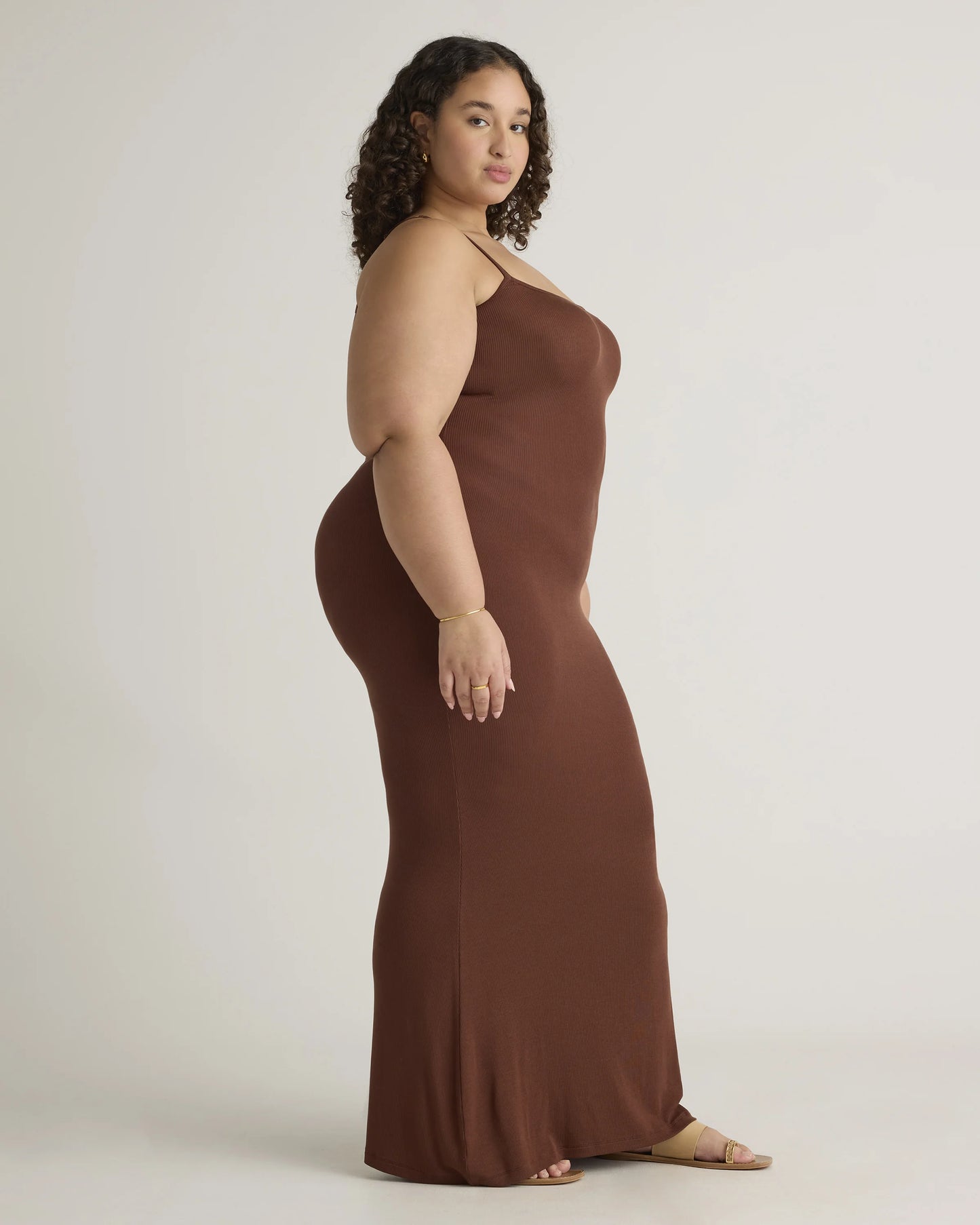 Tencel Rib Knit Maxi Slip Dress - 1X / Black