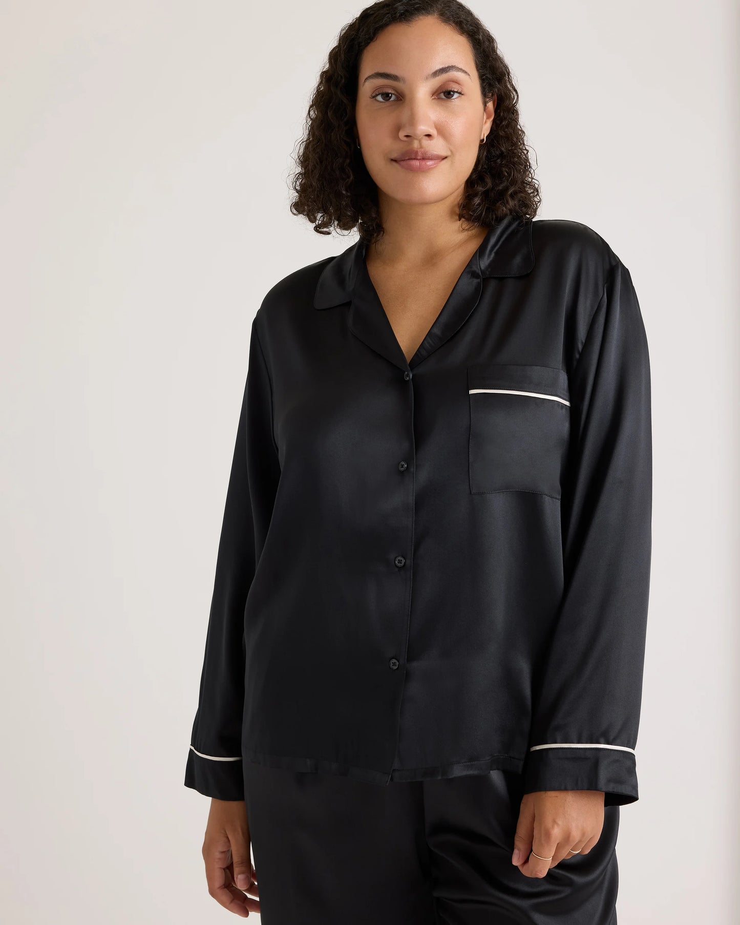 100% Washable Silk Satin Pajama Long Sleeve Top - XS / Toasted Almond