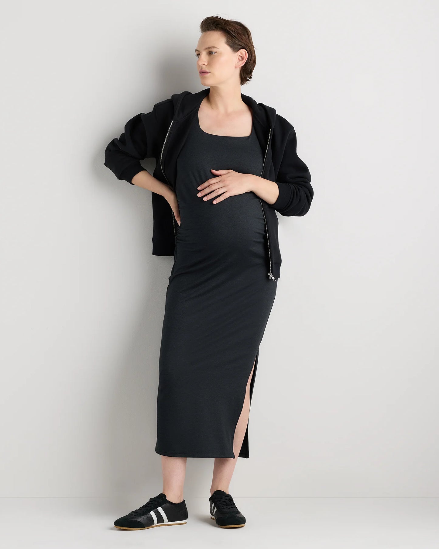 Ultra-Soft Maternity Midi Dress - XS / Heather Black