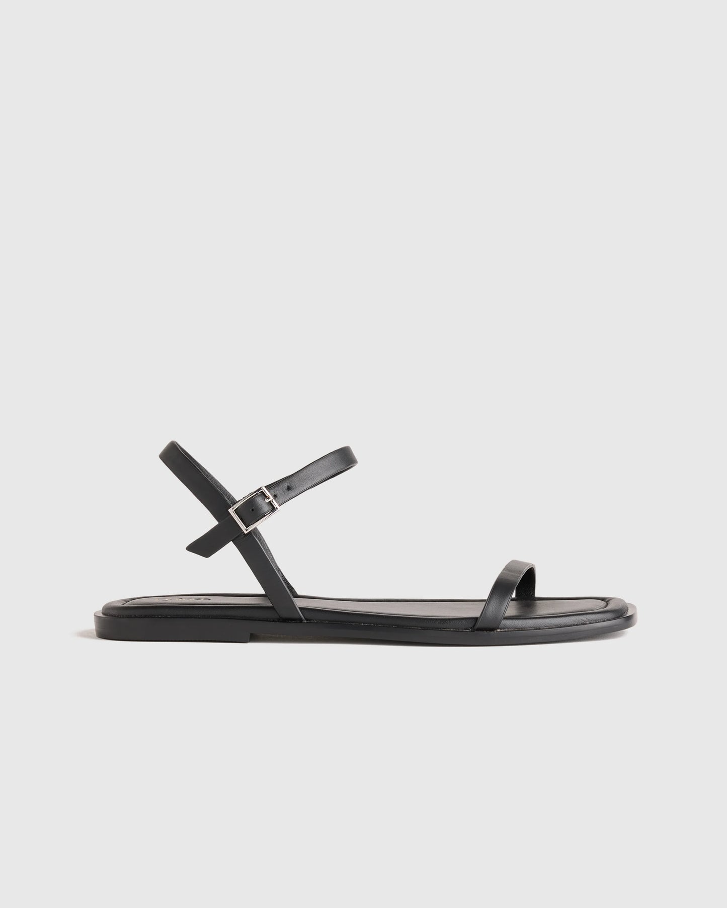 Italian Leather Ankle Strap Flat Sandal - 5 / Black