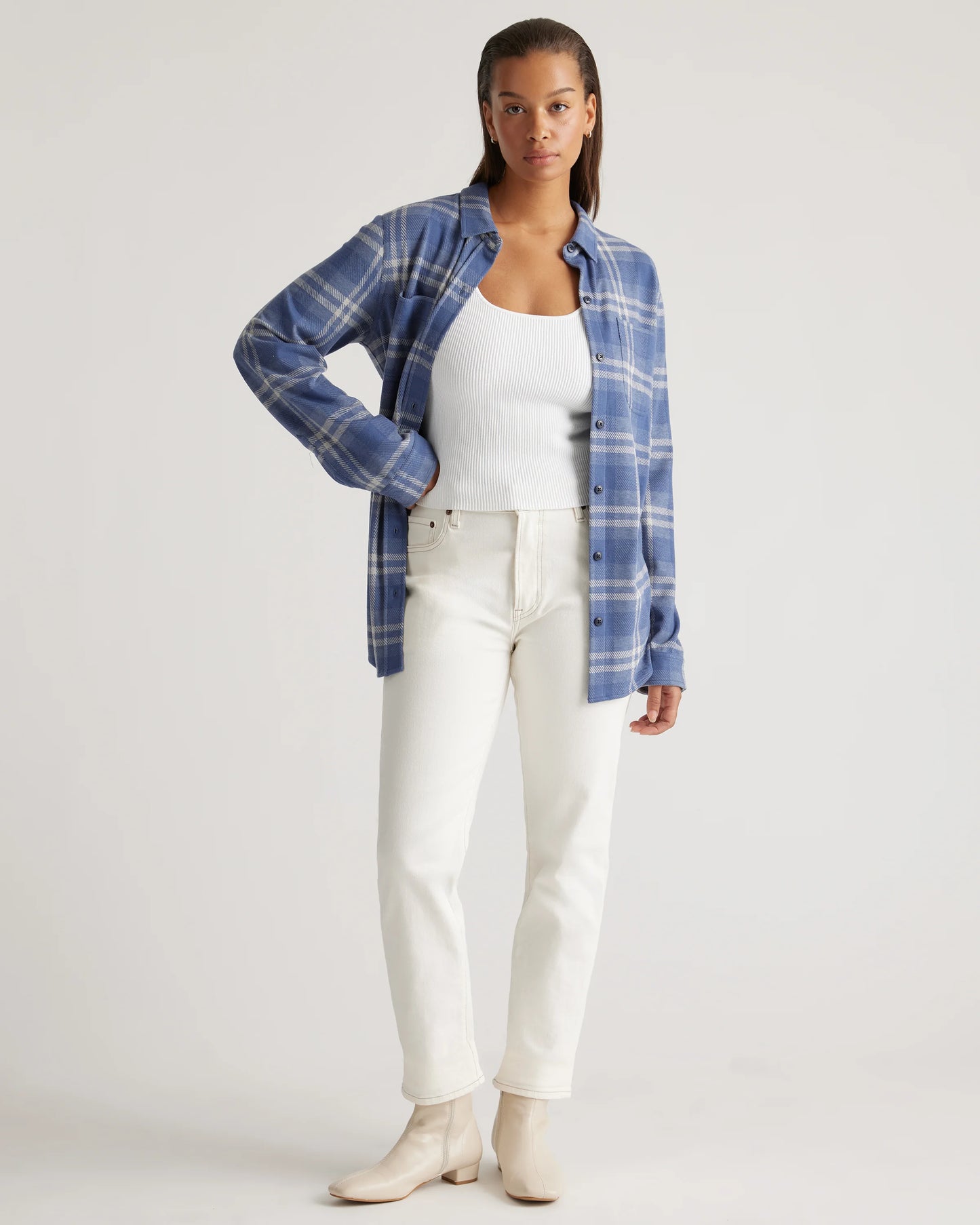 Stretch Sweater Fleece Shirt - XS / Navy/Red/Yellow Check