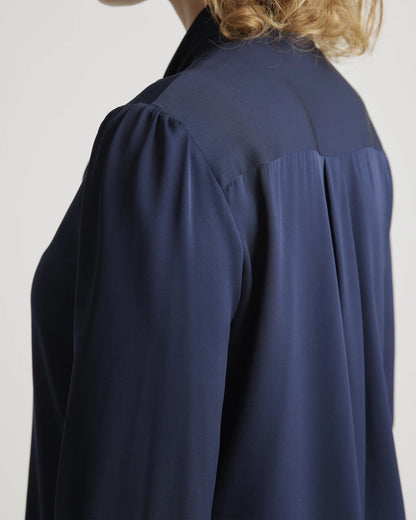 Washable Stretch Silk Tie Neck Blouse - XS / Moonstone Blue