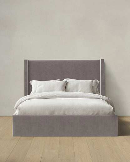 Wingback Bed in Performance Velvet - Full / Walnut