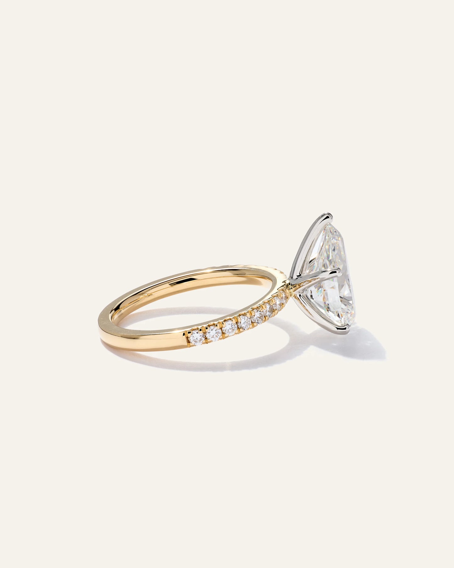 Lab Grown Diamond Pear Petite Pave Engagement Ring - 3ct - 4 / Yellow Gold