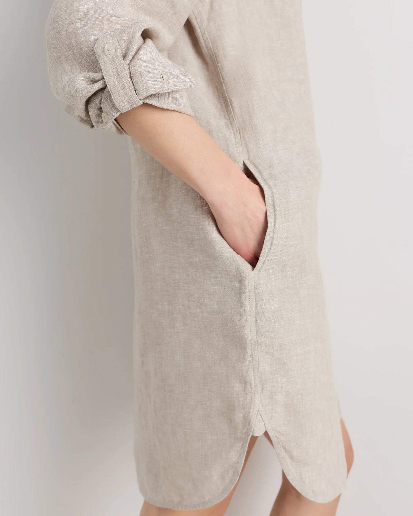 100% European Linen Shirt Dress - XS / Sky Blue Mariner Stripe