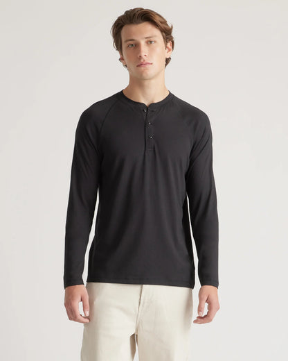 Cotton Modal Long Sleeve Henley Tee - S / Heather Grey