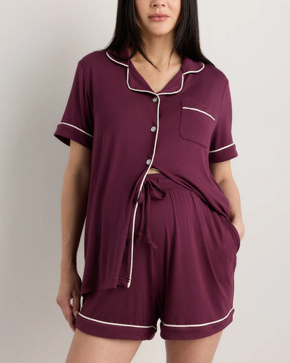 Bamboo Jersey Maternity Short Sleeve Pajama Set - XS / Wine Tasting Red