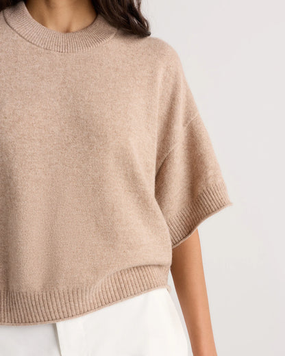 Mongolian Cashmere Cropped Oversized Tee - XS / Oatmeal