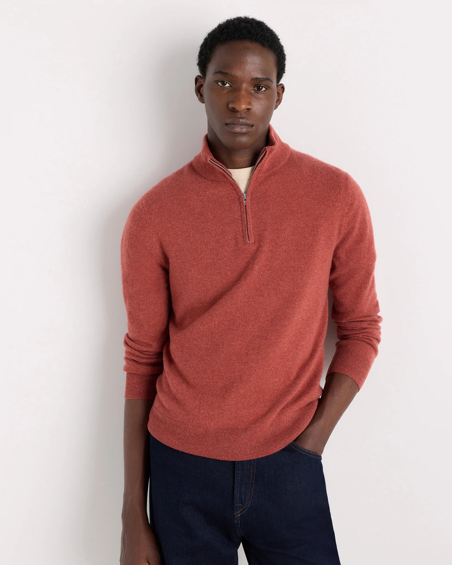 Mongolian Cashmere Quarter Zip Sweater - S / Olive Twist
