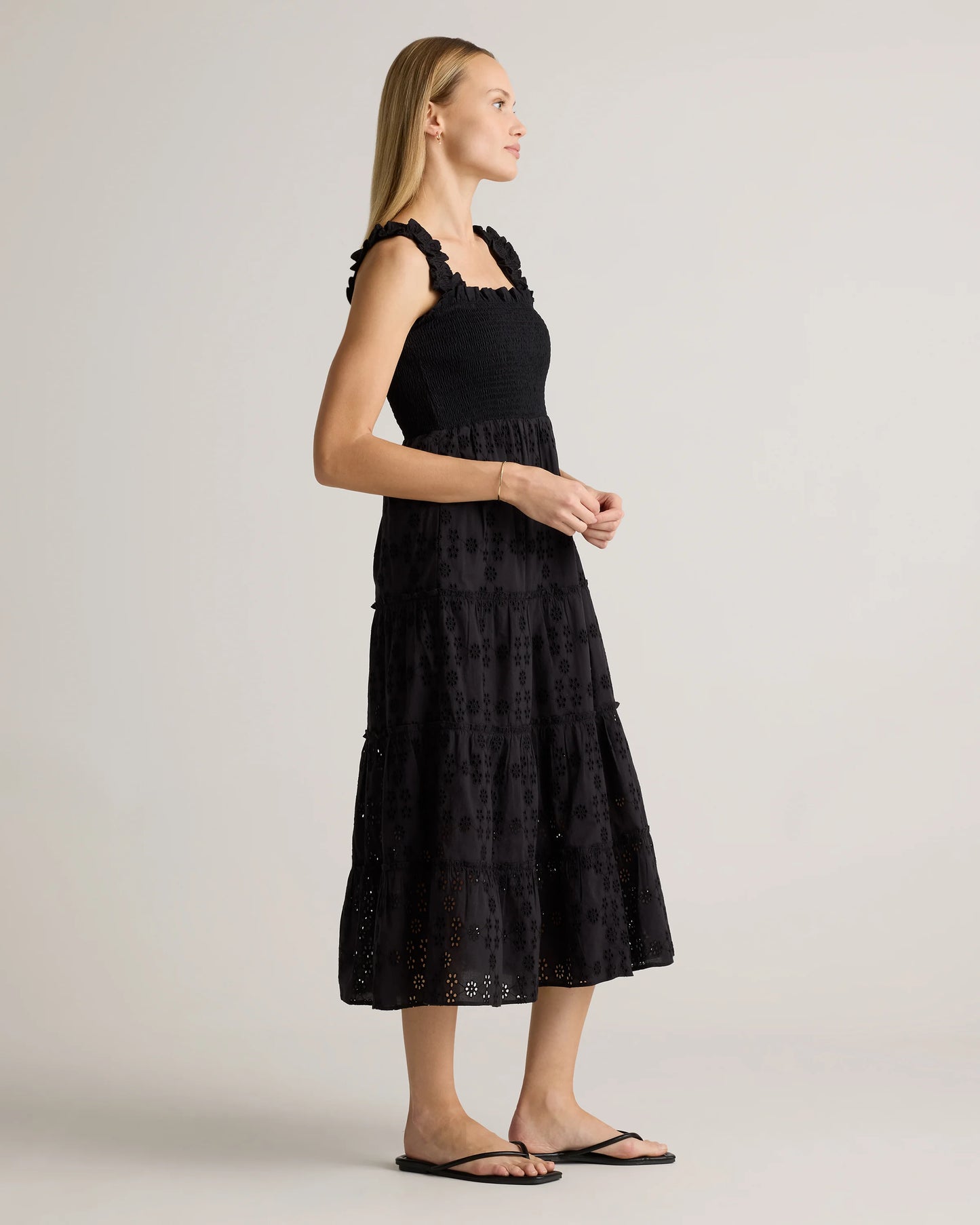 100% Organic Cotton Eyelet Smocked Midi Dress - XS / White
