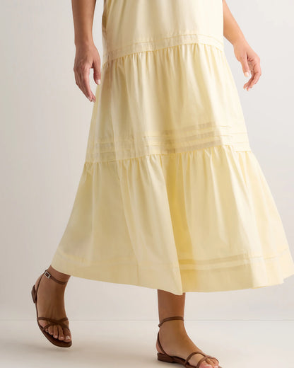 100% Organic Cotton Poplin Maternity Tiered Maxi Dress - XS / Riviera Blue Heirloom Floral