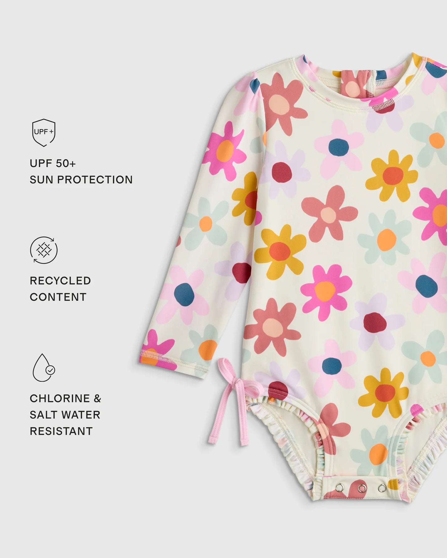 Long Sleeve Tie One-Piece Swimsuit - 2T / Soft Ditsy Floral