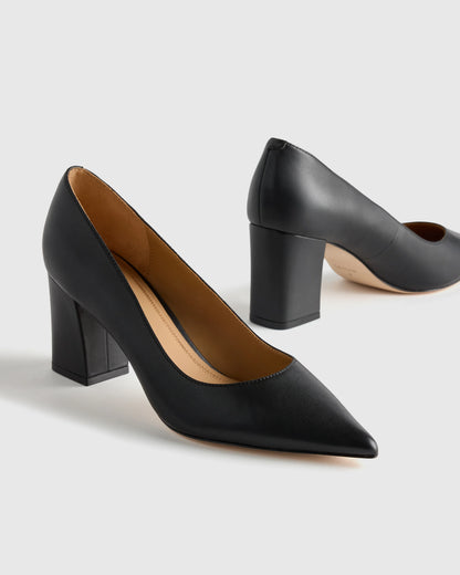 Italian Leather 65mm Block Heel Pump - 5 / Coffee Bean