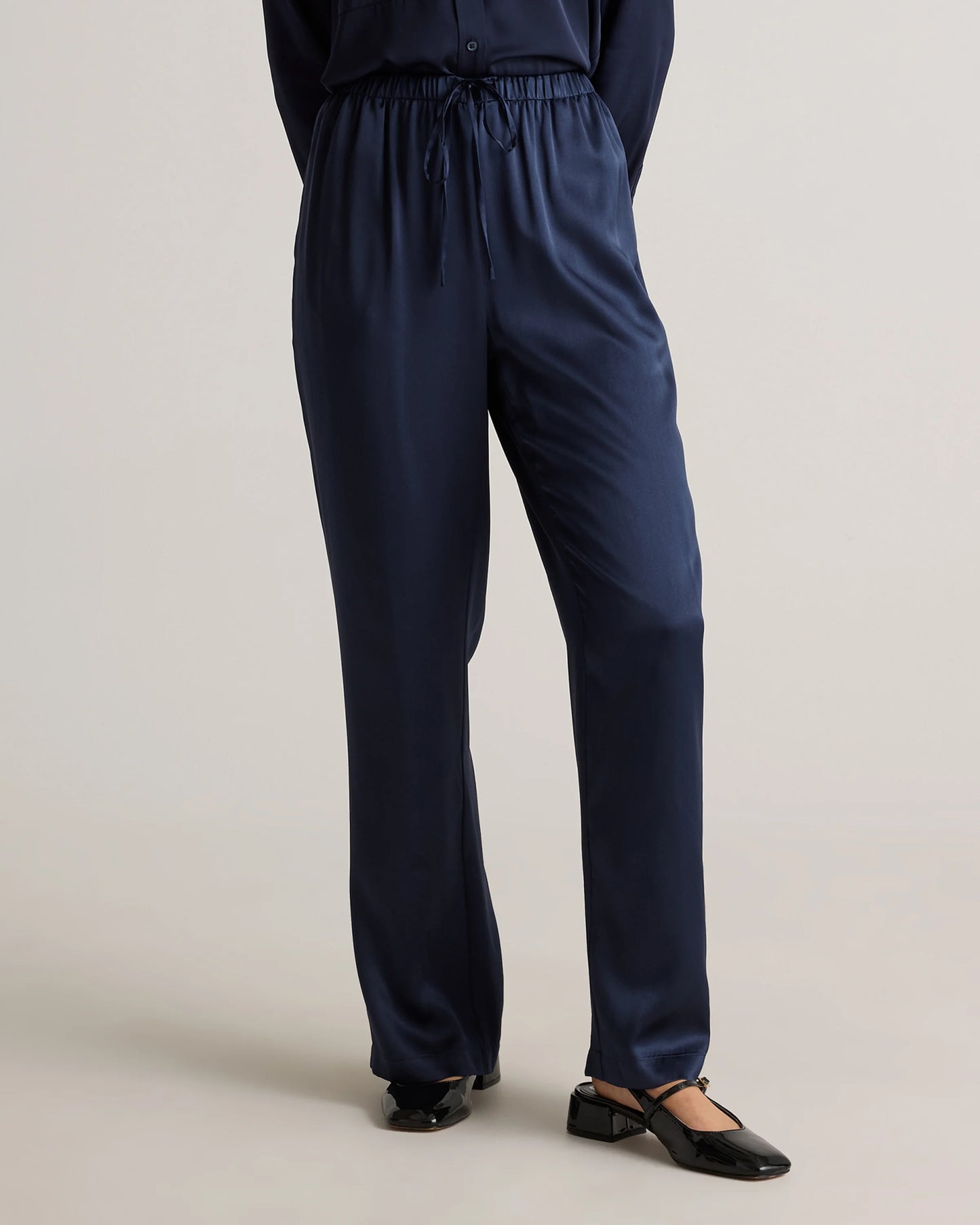 100% Washable Silk Drawstring Wide Leg Pants - XS / Black