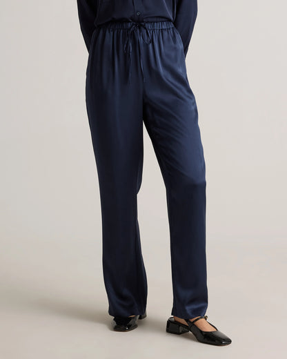 100% Washable Silk Drawstring Wide Leg Pants - XS / Champagne