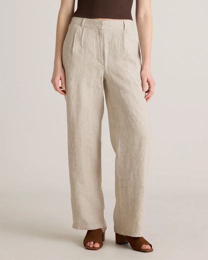 100% European Linen Pleated Trouser - 6 / Deep Navy