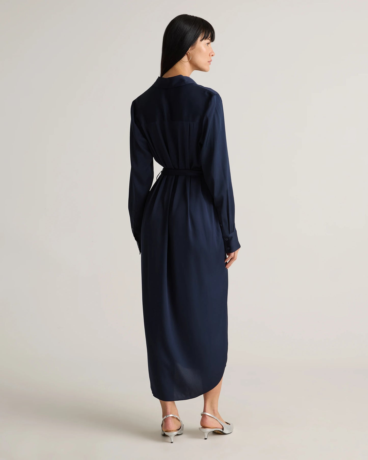 Washable Stretch Silk Maxi Shirt Dress - XS / Moonstone Blue