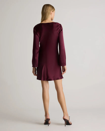 100% Washable Silk Long Sleeve Mini Dress - XS / Wine Tasting Red