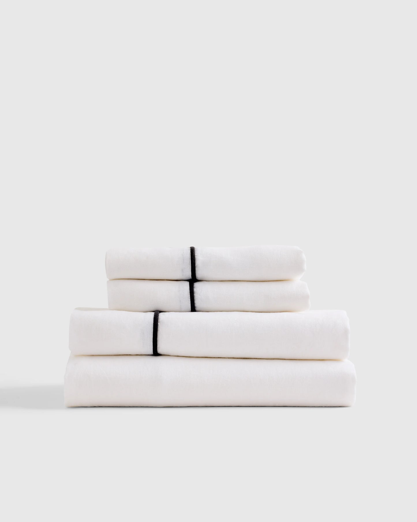 European Linen Piped Sheet Set - Twin / White/Cherry