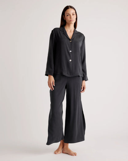 100% Washable Silk Pajama Long Sleeve Top - XS / Black