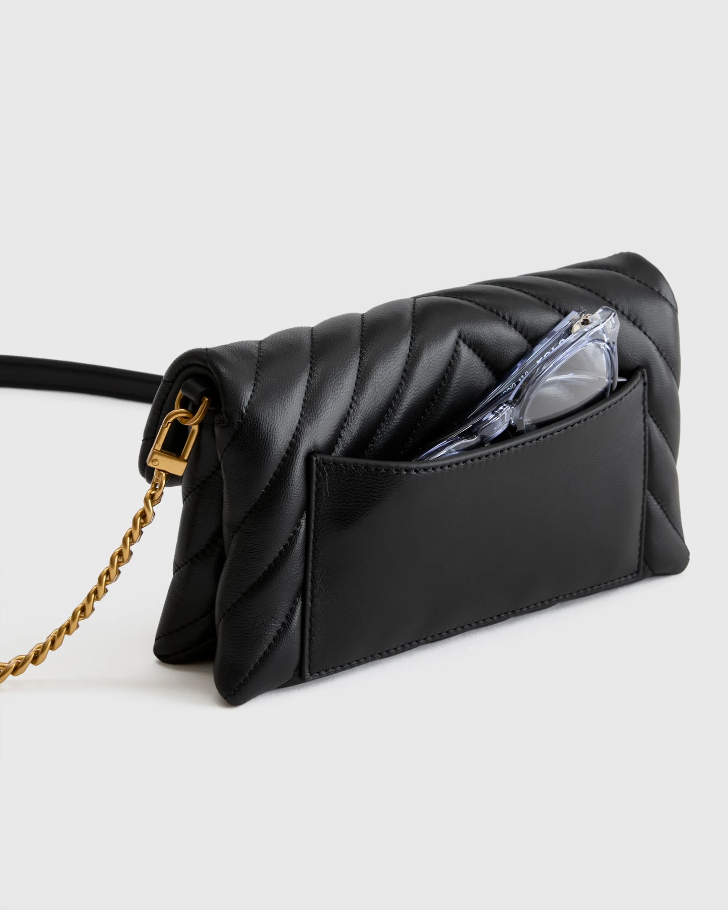 Italian Leather Quilted Wallet Crossbody - One Size / Black/Gold