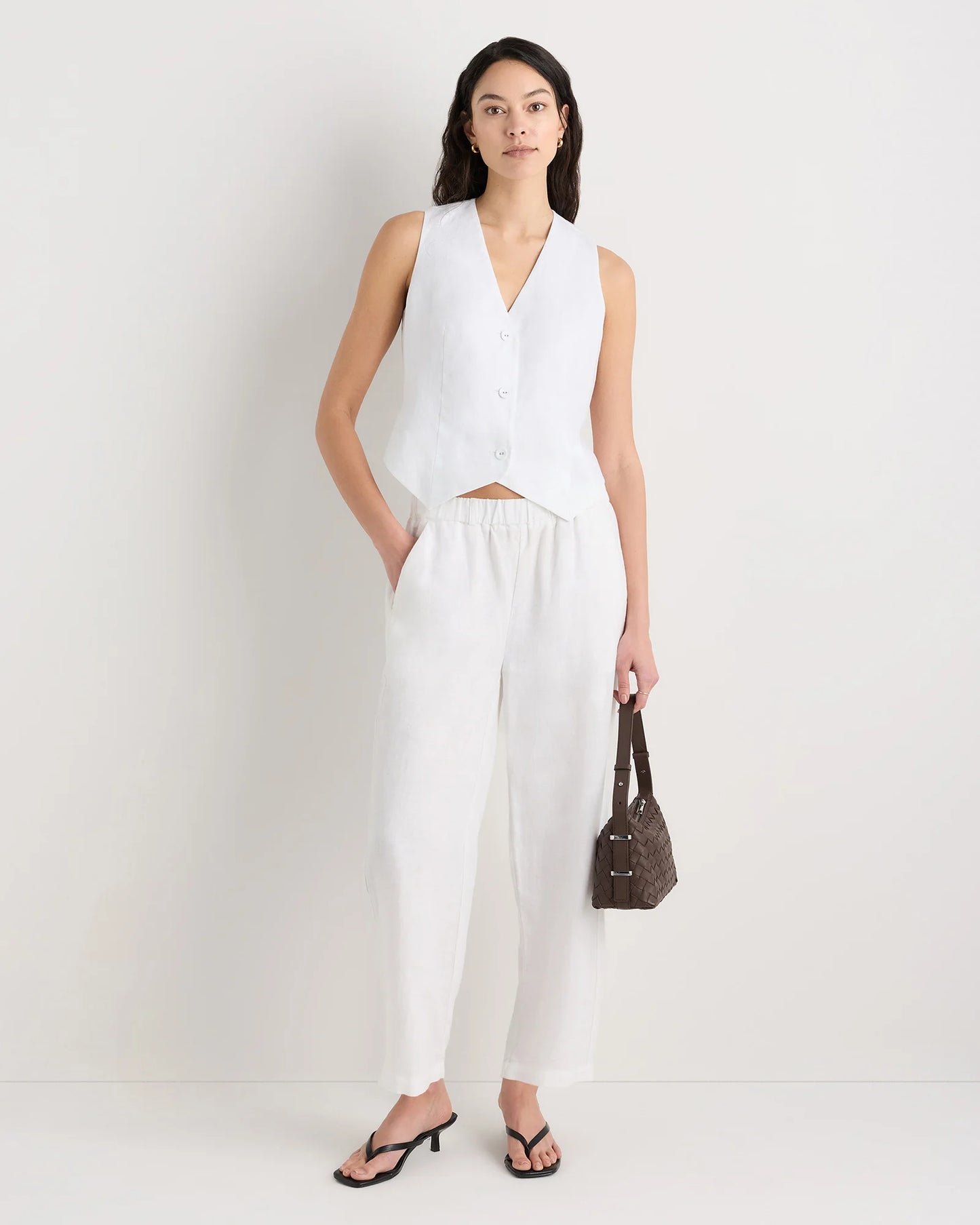 100% European Linen Vest - XS / Blue Pinstripe