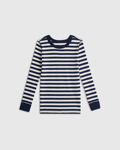 100% Organic Cotton Long Sleeve and Pant Pajama Set - 2T / Navy Stripe
