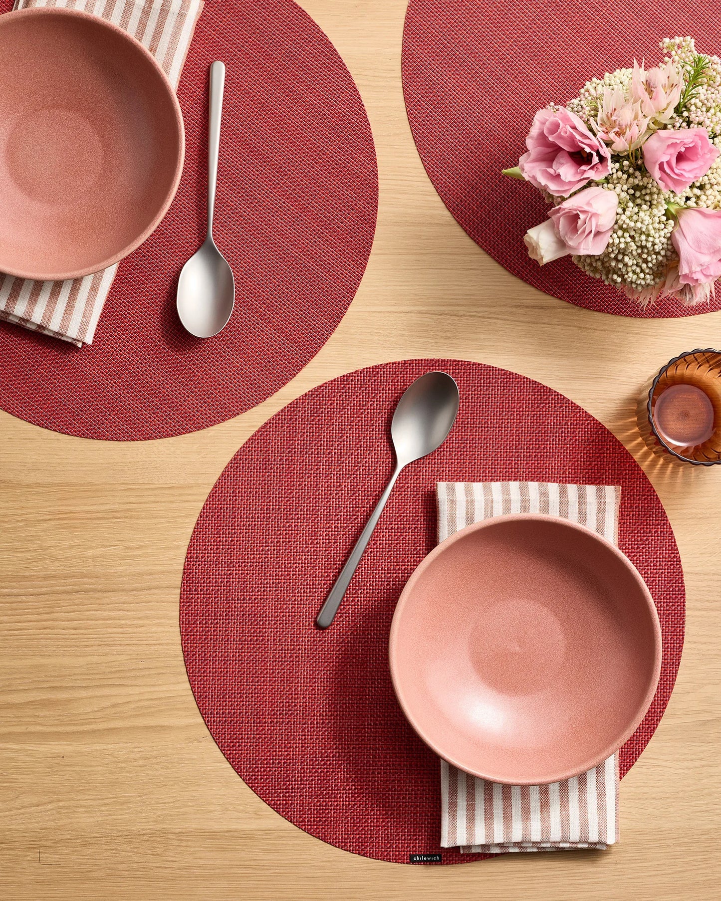 Mini Basketweave Easy-Care Round Placemat, Set of 4 by Chilewich - One Size / Parchment