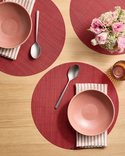 Mini Basketweave Easy-Care Round Placemat, Set of 4 by Chilewich - One Size / Parchment