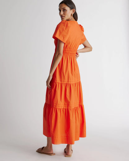 100% Organic Cotton Poplin Tiered Maxi Dress - XS / Navy