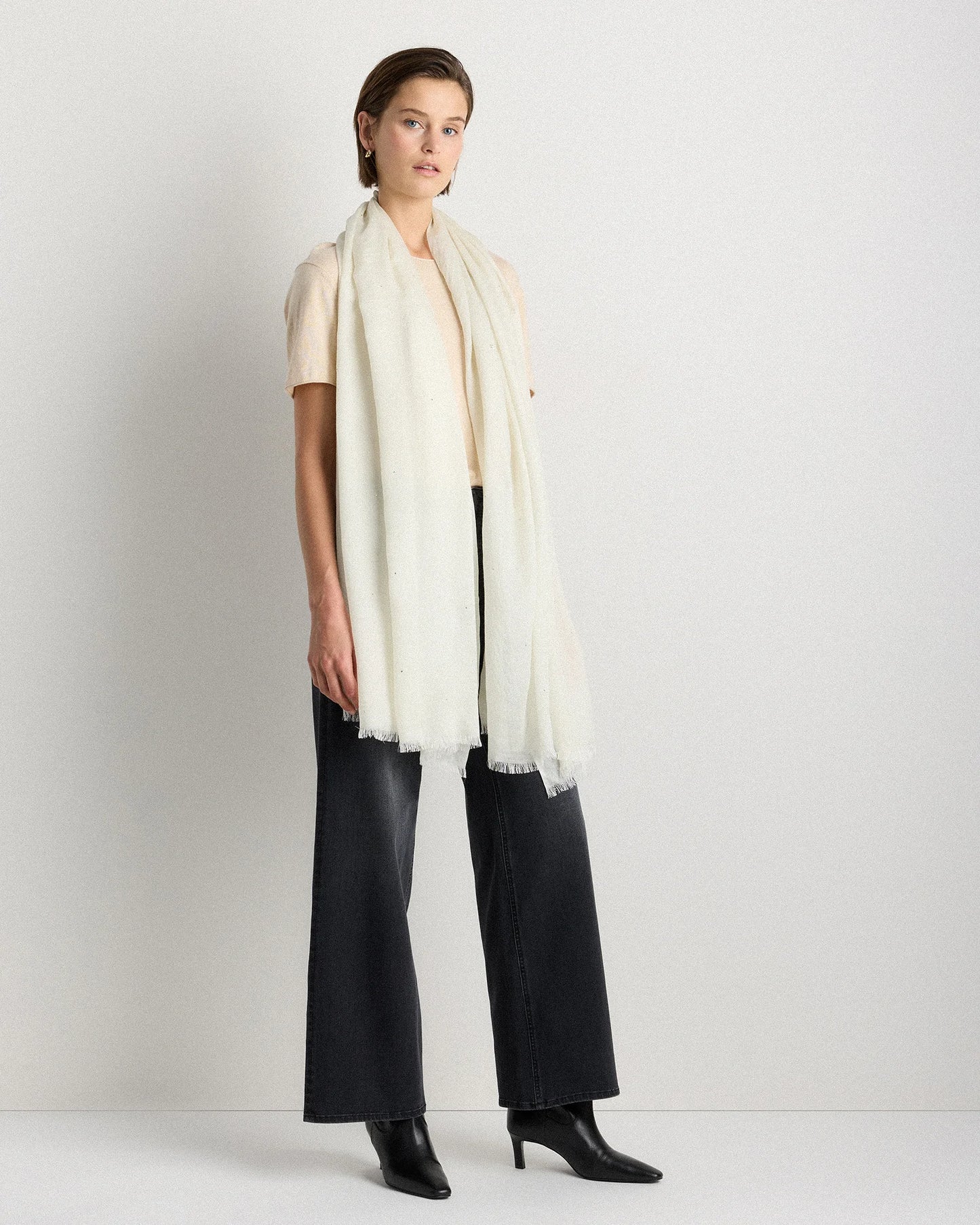 Crystal Embellished Featherweight Cashmere Silk Wrap - One Size / Ivory
